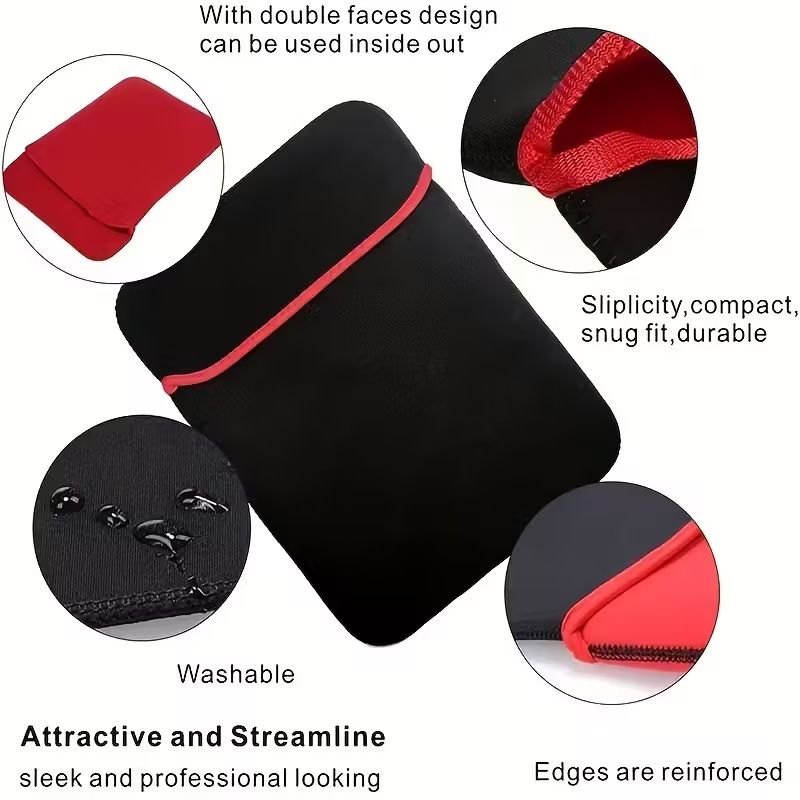 【Final Clearance】Multi-Size Laptop Sleeve Bag Lightweight Water-Repellent Computer Case Tablet Pouch with Reflective Trim and Handle, Memory Foam Material, Black, Notebook Carrying Bag