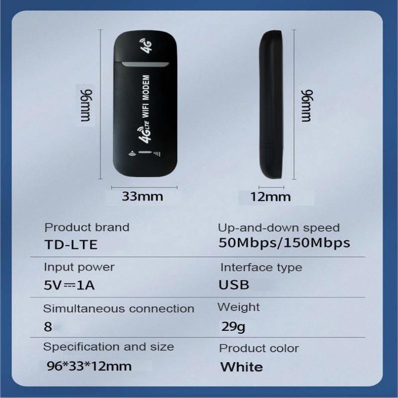 4G LTE USB WiFi Router Modem Dongle, Mobile WiFi Hotspot with SIM Card Slot, Connect Up to 10 Devices, 150Mbps High Speed for Tablet Laptop Phone PC Computers TV