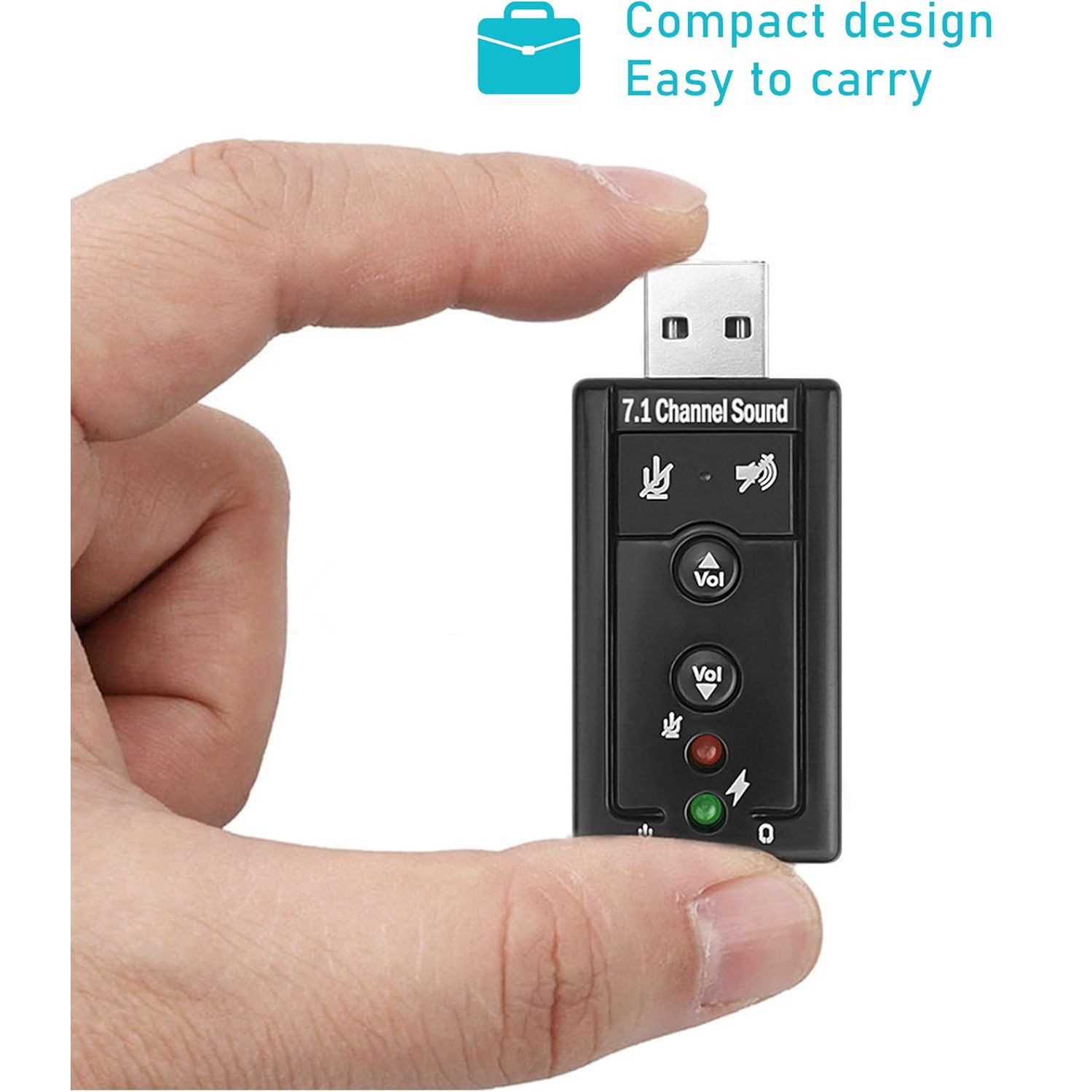 Hi-Speed USB 2.0 7.1-Channel Virtual USB 3D Stereo Audio Adapter External Sound Card with 3.5 mm Audio and Microphone Ports, Internal Amplifier and Volume Controls