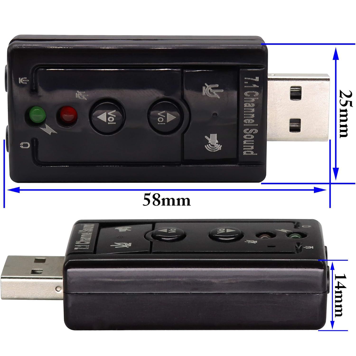 Hi-Speed USB 2.0 7.1-Channel Virtual USB 3D Stereo Audio Adapter External Sound Card with 3.5 mm Audio and Microphone Ports, Internal Amplifier and Volume Controls