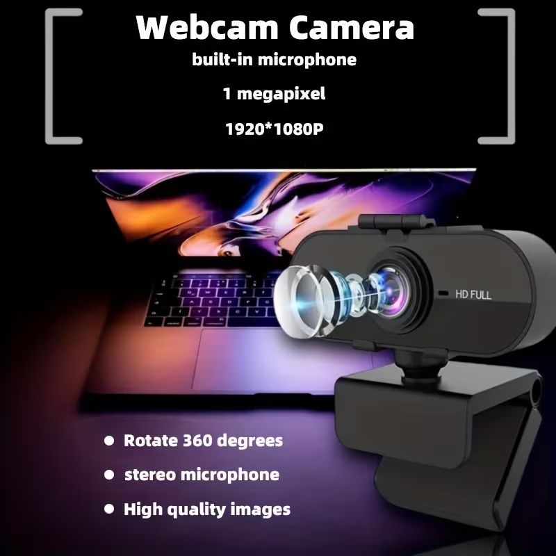 Smart HD Webcam with Microphone, 1080P Full HD Video Conference Camera, Two-Way Intercom, Auto Focus, Plug & Play, Black, High-Definition Streaming for Work, Classroom, or Meetings, Webcam for Pc