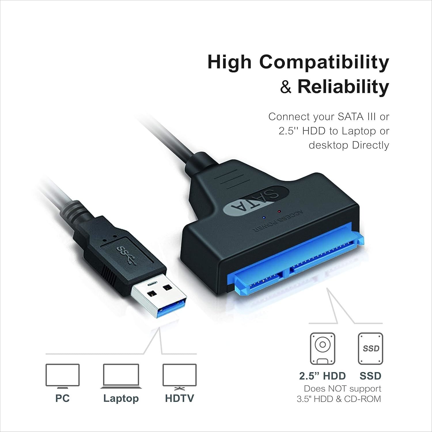USB 3.0 to SATA III SSD HDD 2.5" Hard Drive Adapter Cable, Supports UASP