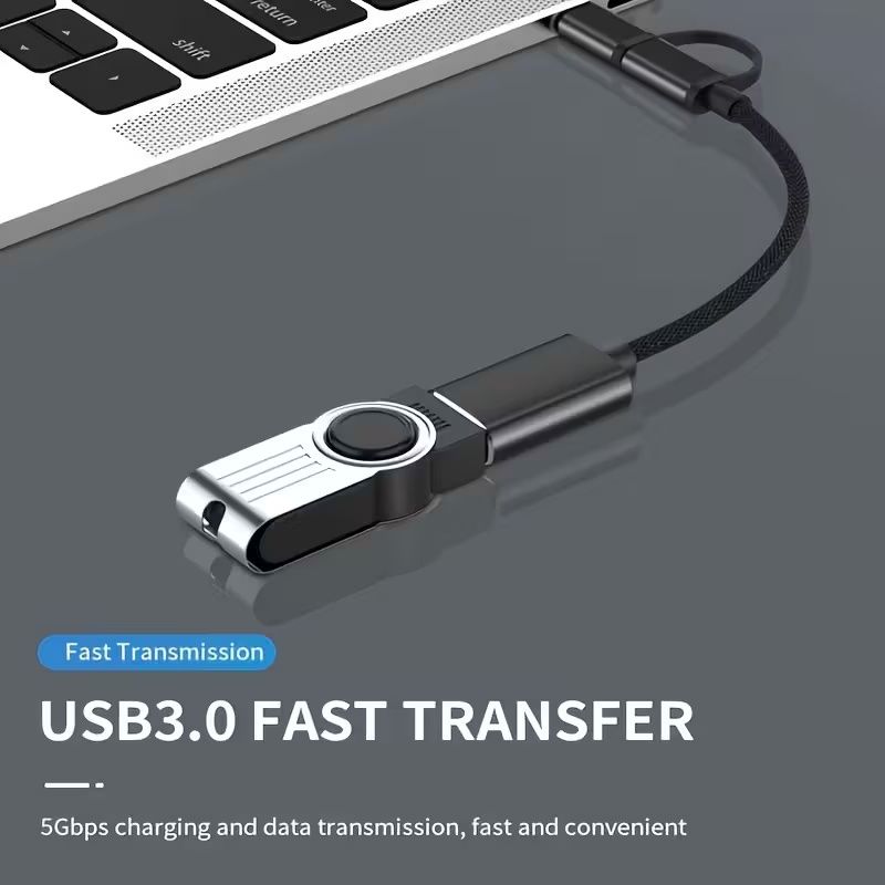 2-in-1 Type-C to USB-C OTG Cable with Micro USB & Type-C Connectors - High-Speed Data Transfer, Compact Design for Smartphones, Tablets, Laptops, and USB Drives, USB-C Cable, Tablet Charging