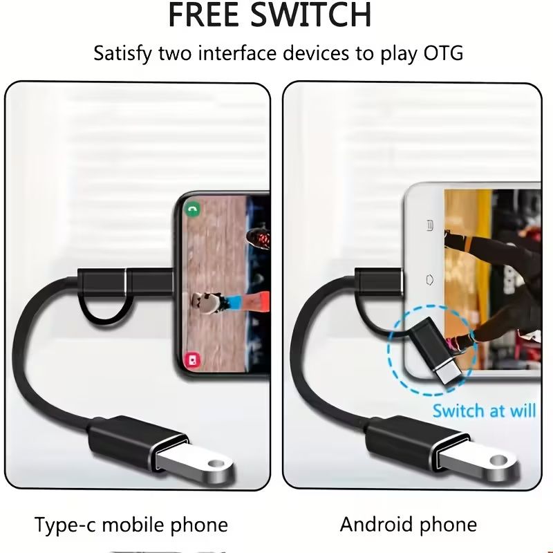 2-in-1 Type-C to USB-C OTG Cable with Micro USB & Type-C Connectors - High-Speed Data Transfer, Compact Design for Smartphones, Tablets, Laptops, and USB Drives, USB-C Cable, Tablet Charging