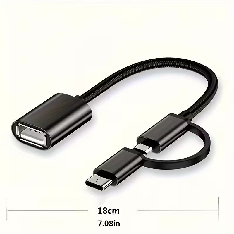 2-in-1 Type-C to USB-C OTG Cable with Micro USB & Type-C Connectors - High-Speed Data Transfer, Compact Design for Smartphones, Tablets, Laptops, and USB Drives, USB-C Cable, Tablet Charging