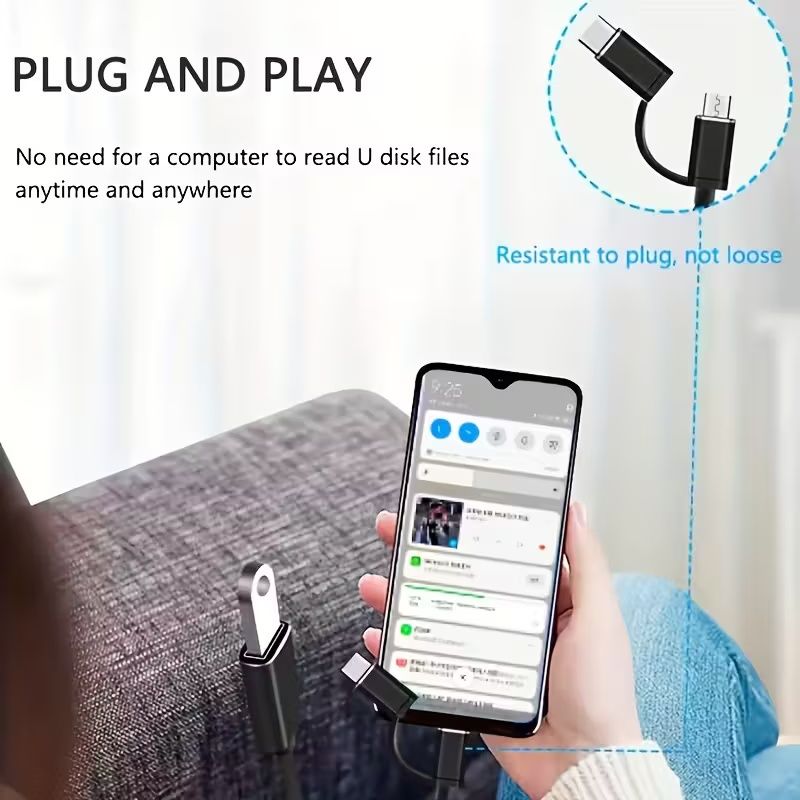 2-in-1 Type-C to USB-C OTG Cable with Micro USB & Type-C Connectors - High-Speed Data Transfer, Compact Design for Smartphones, Tablets, Laptops, and USB Drives, USB-C Cable, Tablet Charging