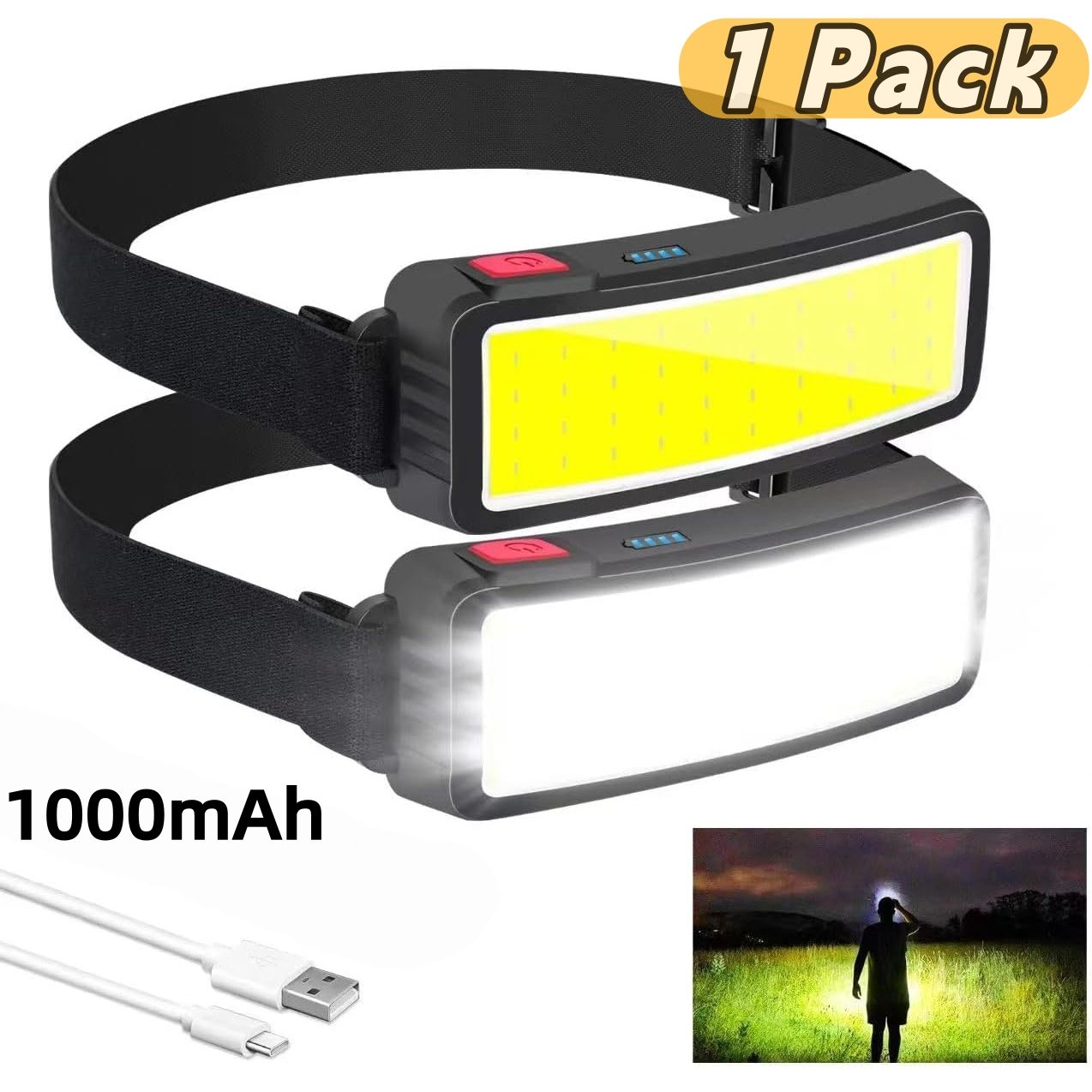 【Clearance Sale】LED Head Torch, Rechargeable COB Head Torch Super Bright Headlamps Lightweight Waterproof Headlight 3 Modes Work Light, 1000mAh Adjustable LED Headlamp for Camping, Hiking, Fishing