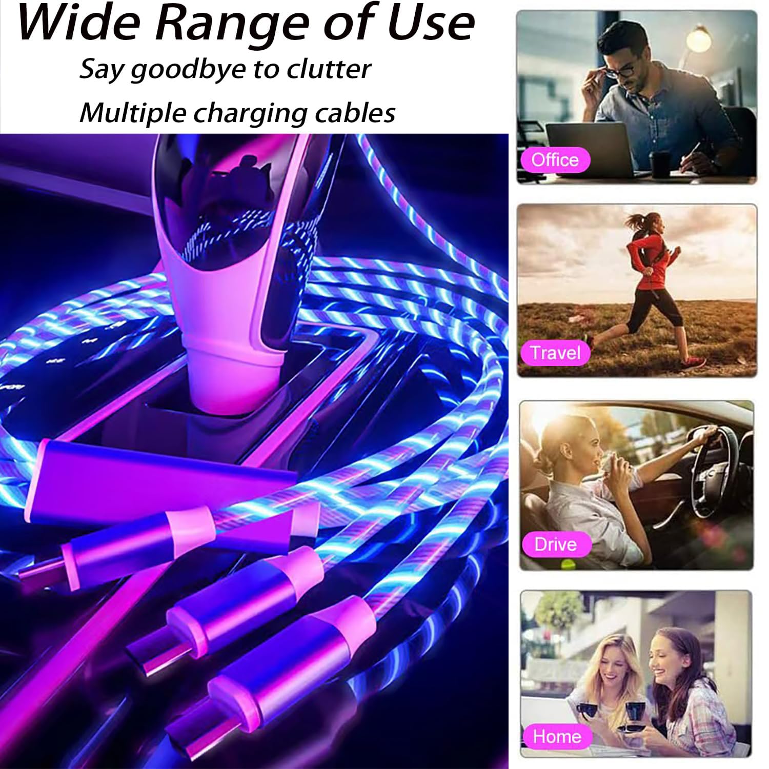 【Clearance Sale】3-in-1 Flowing LED Charging Cable - Fast USB Charger Cord for iPhone, Samsung, Android Phones, Tablets - Compatible with Micro USB/Type-C/Lightning