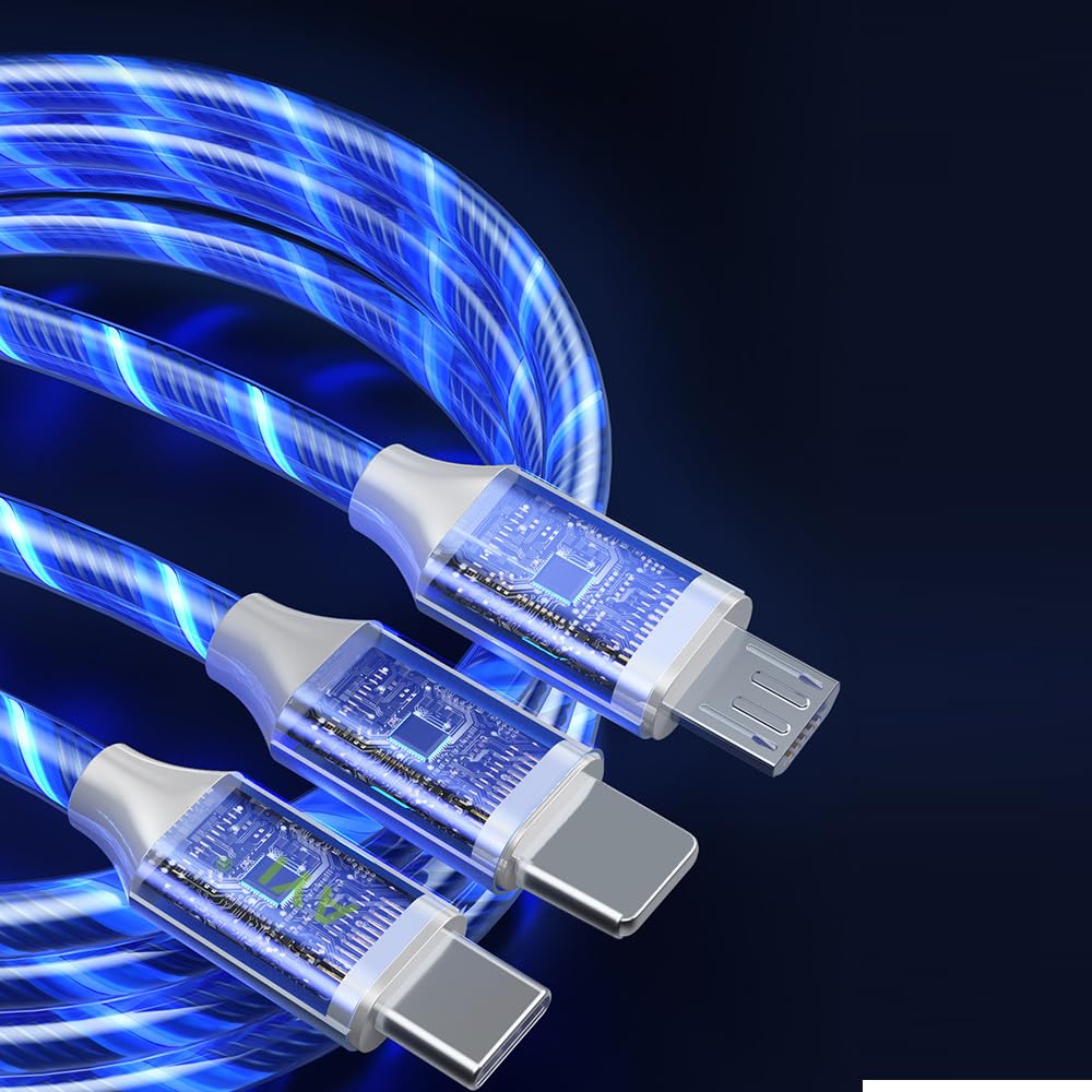 【Clearance Sale】3-in-1 Flowing LED Charging Cable - Fast USB Charger Cord for iPhone, Samsung, Android Phones, Tablets - Compatible with Micro USB/Type-C/Lightning