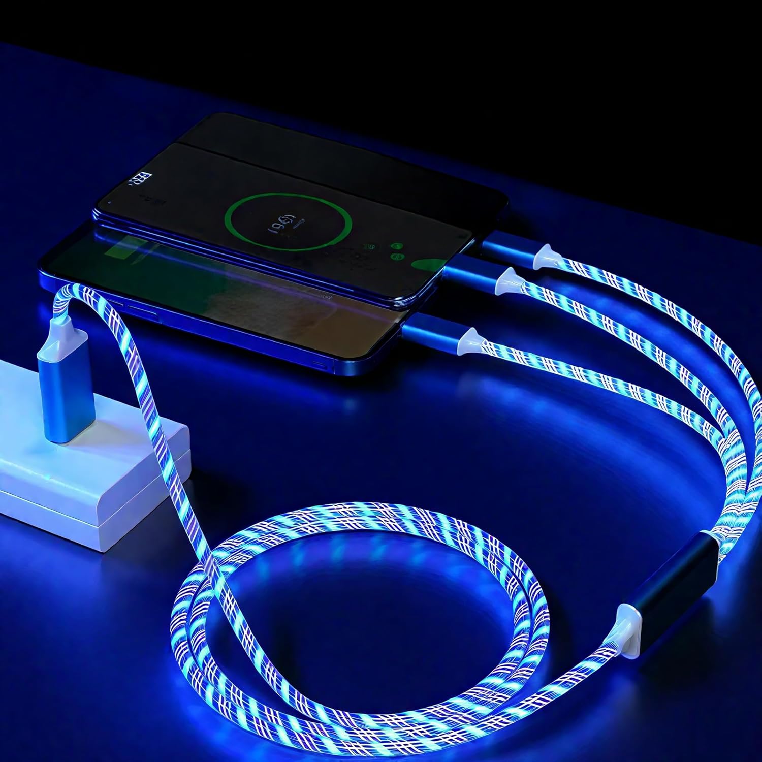 【Clearance Sale】3-in-1 Flowing LED Charging Cable - Fast USB Charger Cord for iPhone, Samsung, Android Phones, Tablets - Compatible with Micro USB/Type-C/Lightning