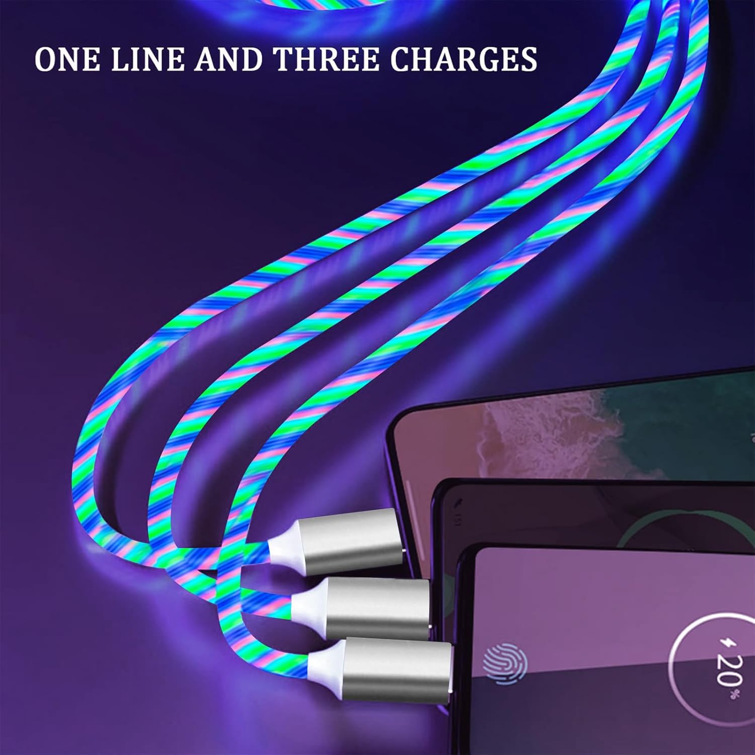 【Clearance Sale】3-in-1 Flowing LED Charging Cable - Fast USB Charger Cord for iPhone, Samsung, Android Phones, Tablets - Compatible with Micro USB/Type-C/Lightning