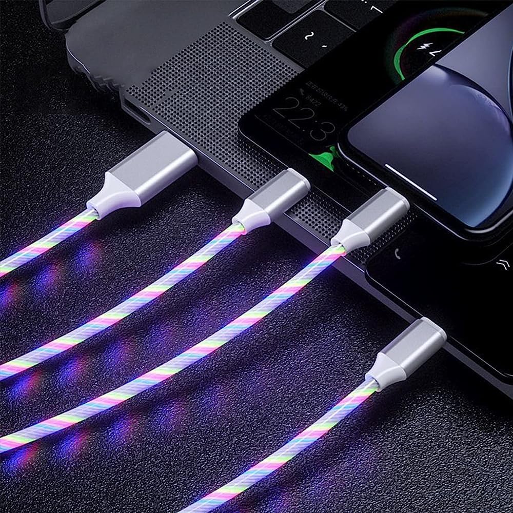 【Clearance Sale】3-in-1 Flowing LED Charging Cable - Fast USB Charger Cord for iPhone, Samsung, Android Phones, Tablets - Compatible with Micro USB/Type-C/Lightning