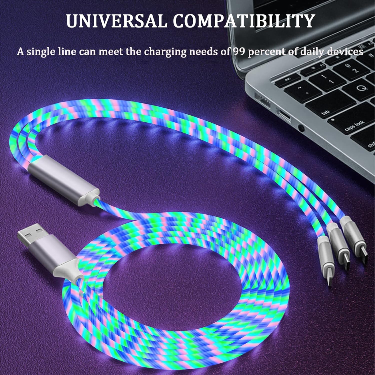 【Clearance Sale】3-in-1 Flowing LED Charging Cable - Fast USB Charger Cord for iPhone, Samsung, Android Phones, Tablets - Compatible with Micro USB/Type-C/Lightning
