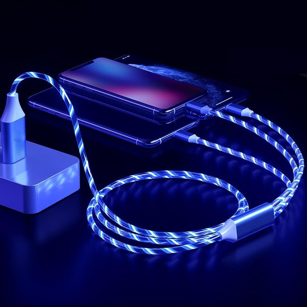 【Clearance Sale】3-in-1 Flowing LED Charging Cable - Fast USB Charger Cord for iPhone, Samsung, Android Phones, Tablets - Compatible with Micro USB/Type-C/Lightning