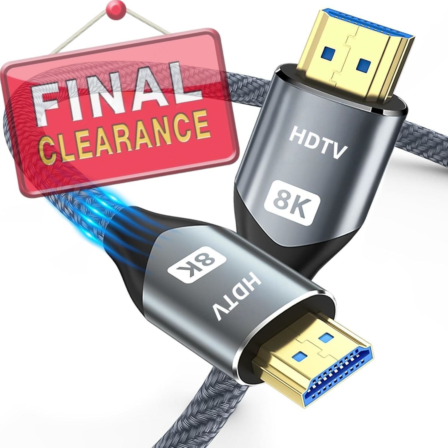 【Clearance Sale】8K HDMI Cable , 48Gbps High Speed HDMI 2.1 Cable, 8K 60Hz, 4K 120Hz 144Hz Braided HDMI Cord,Length 1M/2M