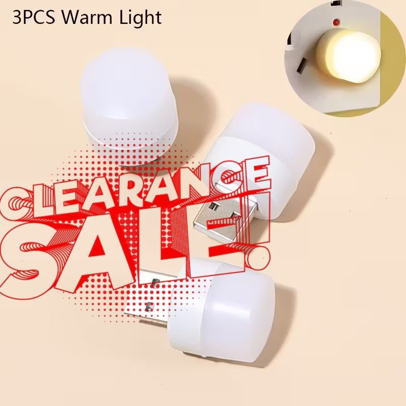 【Clearance Sale】(3-Pack) Mini USB LED Night Light, Compact Portable Design, Bedroom Sleep LED, Energy-Saving Lamp, Table Lamp, Eye-Protection Bedside Home use (Warm)