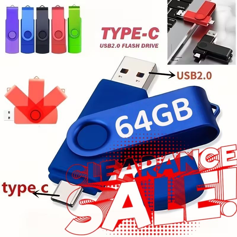 【Clearance Sale】[High Speed USB C Flash Drive] High Speed Dual OTG USB C Flash Drive 64GB 2-in-1 USB + Type C Thumb Drive for Samsung, Huawei, MacBook, Chromebook Pixel etc