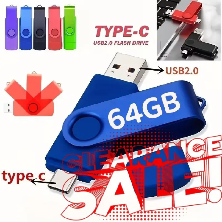 【Clearance Sale】[High Speed USB C Flash Drive] High Speed Dual OTG USB C Flash Drive 64GB 2-in-1 USB + Type C Thumb Drive for Samsung, Huawei, MacBook, Chromebook Pixel etc