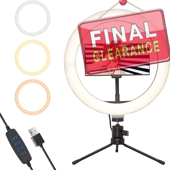 【Clearance Sale】10'' Ring Light USB Switch Phone Holder 1/4 Screw Joint With 14cm Tripod Stand for Photography LED Circle Lamp Ringlight Video Live Streaming Fill Lights Camera Webcam