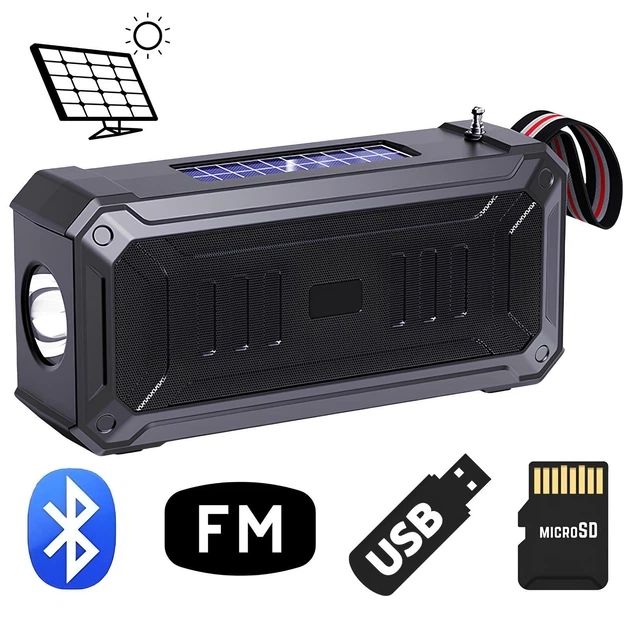 Emergency Radio Waterproof Bluetooth Speaker,Portable Digital AM FM Radio with Flashlight,Reading Lamp with Solar Panel,800mAH ,Emergency Survival Kit