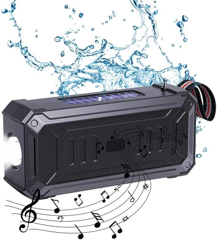 Emergency Radio Waterproof Bluetooth Speaker,Portable Digital AM FM Radio with Flashlight,Reading Lamp with Solar Panel,800mAH ,Emergency Survival Kit