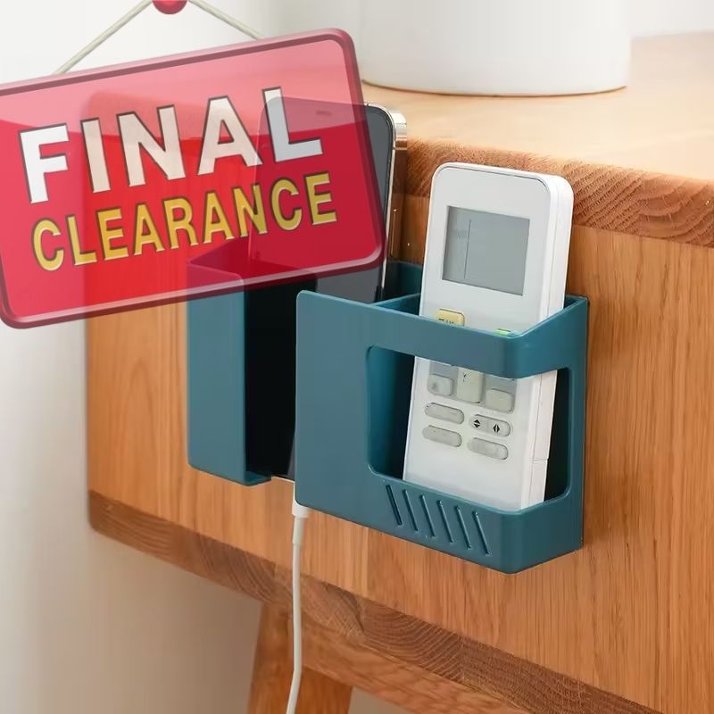 【Clearance Sale】1pc Vintage Style Wall-Mounted Phone & Remote Control Holder - No-Drill, Multi-Room Compatible Plastic Storage Organizer for Bedside or Desk, Teal Color, Dual Compartments