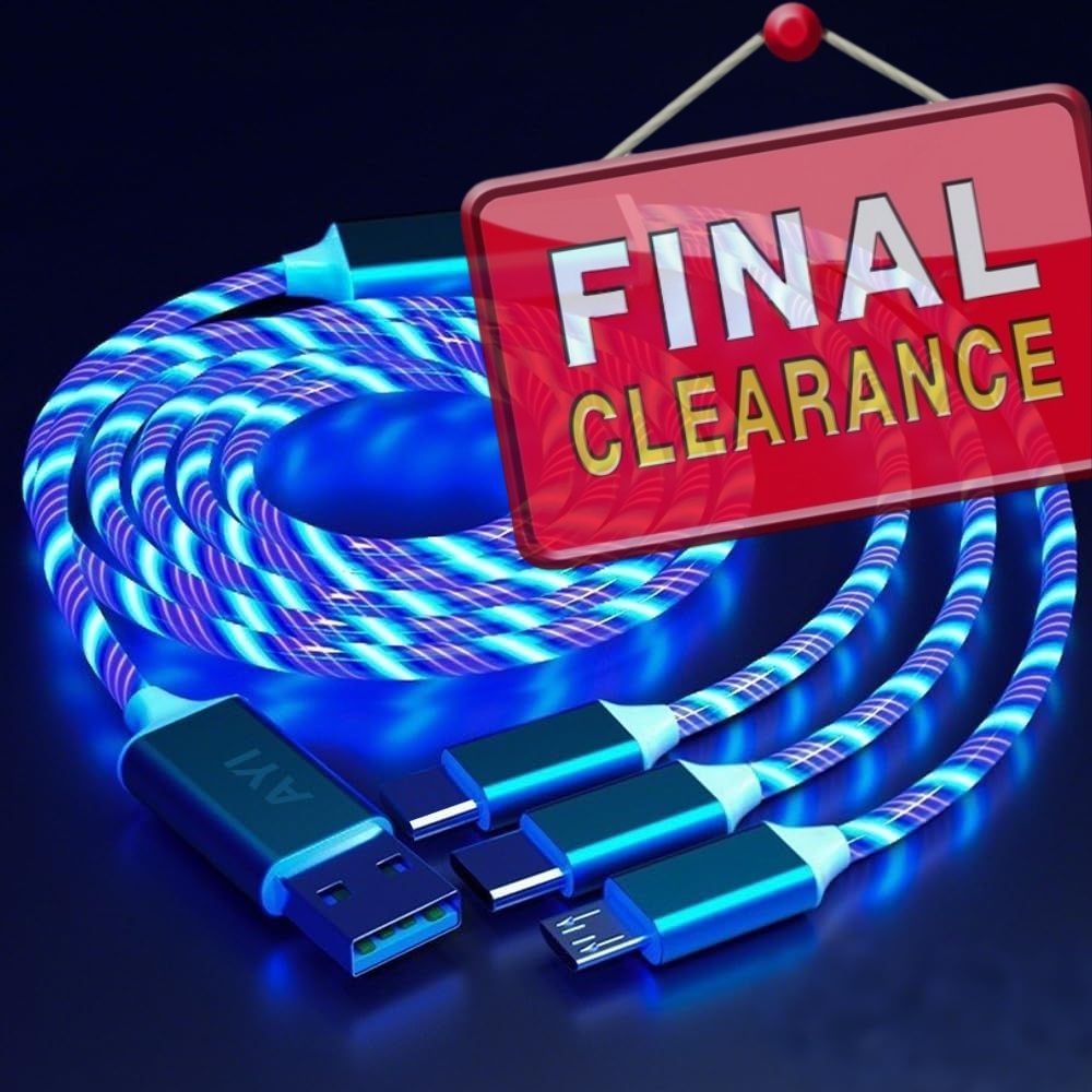 【Clearance Sale】3-in-1 Flowing LED Charging Cable - Fast USB Charger Cord for iPhone, Samsung, Android Phones, Tablets - Compatible with Micro USB/Type-C/Lightning