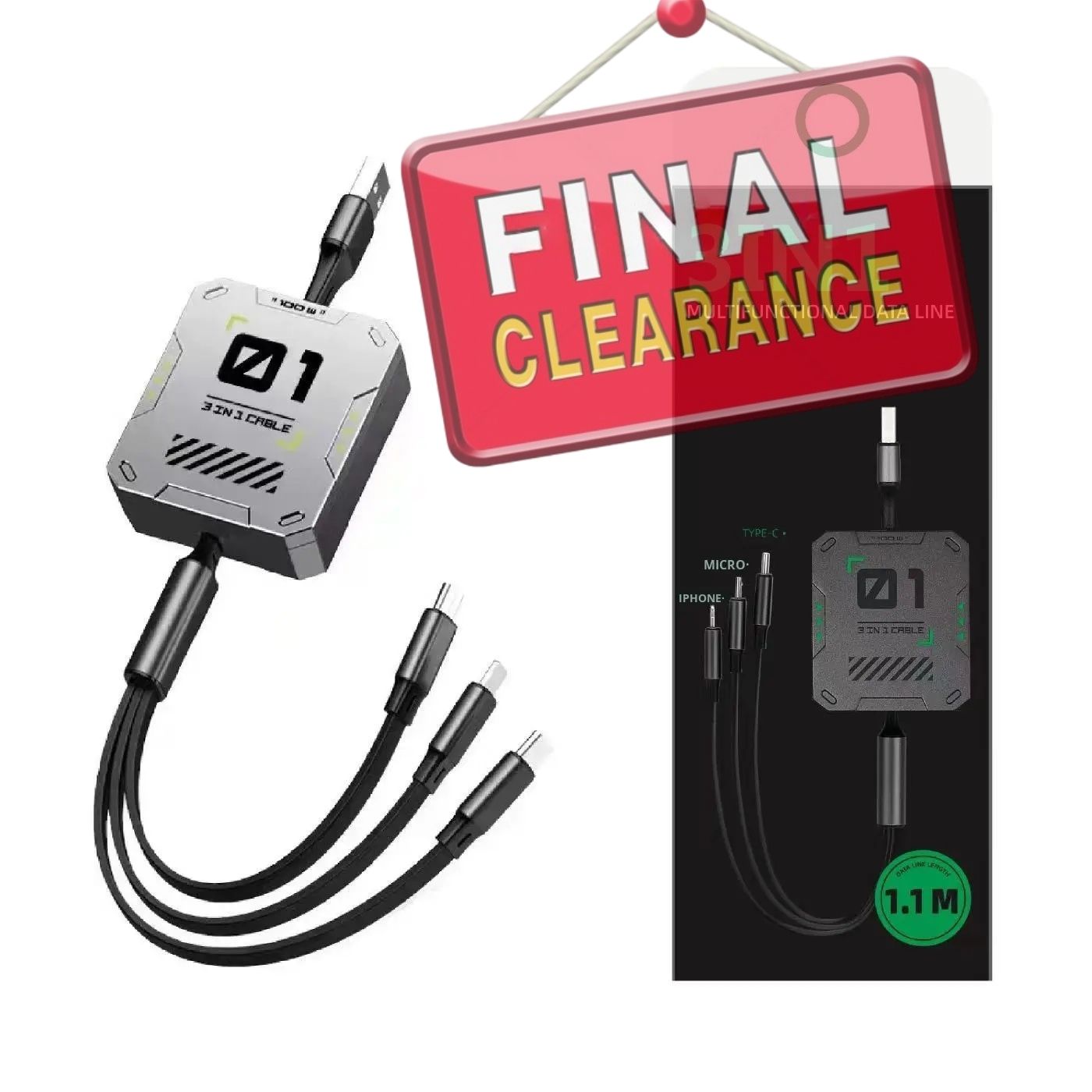 【Final Clearance】100W,Multi Charging Cable Fast Charge,USB C Multi Charging Cable,Charging Cables for Multiple Devices,120cm Retractable USB Cable,Suitable for Mobile Phone,Laptop,Car,Travel