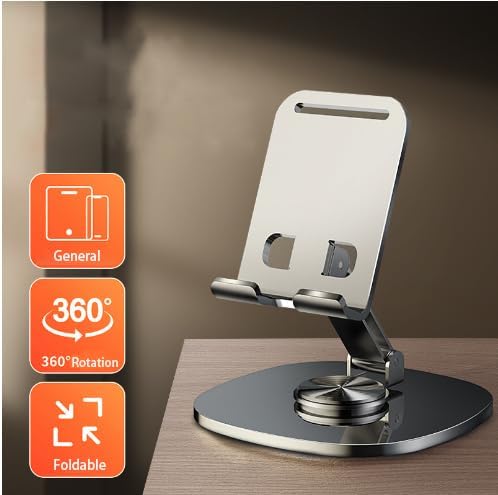 【Final Clearance】Adjustable Cell Phone Stand,360 Rotating Foldable Desktop Cellphone Stand with Anti-Slip Base Portable Phone Holder for iPhone 16 15 14 13 Pro Max, All Smart Phones, iPad