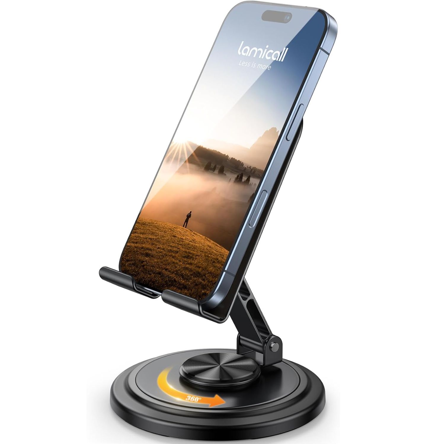 【Final Clearance】Adjustable Cell Phone Stand,360 Rotating Foldable Desktop Cellphone Stand with Anti-Slip Base Portable Phone Holder for iPhone 16 15 14 13 Pro Max, All Smart Phones, iPad