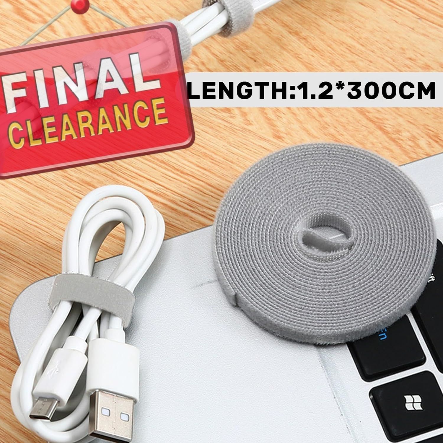 【Final Clearance】Reusable Cable Management Tie Roll, Multi-Purpose Adjustable Hook and Loop Cord Organizer for Wires, Data Cable Storage, Home Office Use,300x1.2cm