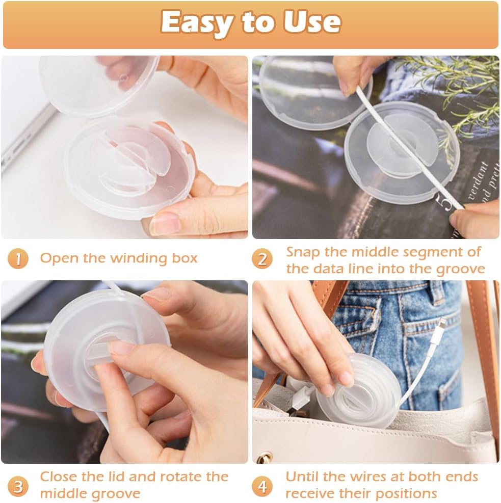 【Final Clearance】Retractable Charging Cord Organizer, Portable Cable Winder, Flexible Cable Management for Travel Home Office Classroom, Round Cable Holder for Wrapping Earbuds USB Phone Earphone