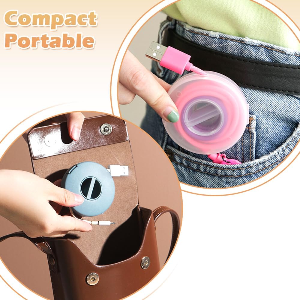 【Final Clearance】Retractable Charging Cord Organizer, Portable Cable Winder, Flexible Cable Management for Travel Home Office Classroom, Round Cable Holder for Wrapping Earbuds USB Phone Earphone