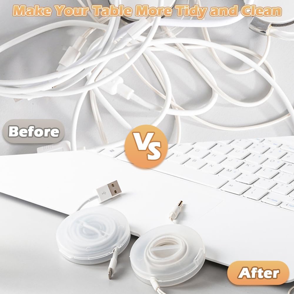 【Final Clearance】Retractable Charging Cord Organizer, Portable Cable Winder, Flexible Cable Management for Travel Home Office Classroom, Round Cable Holder for Wrapping Earbuds USB Phone Earphone
