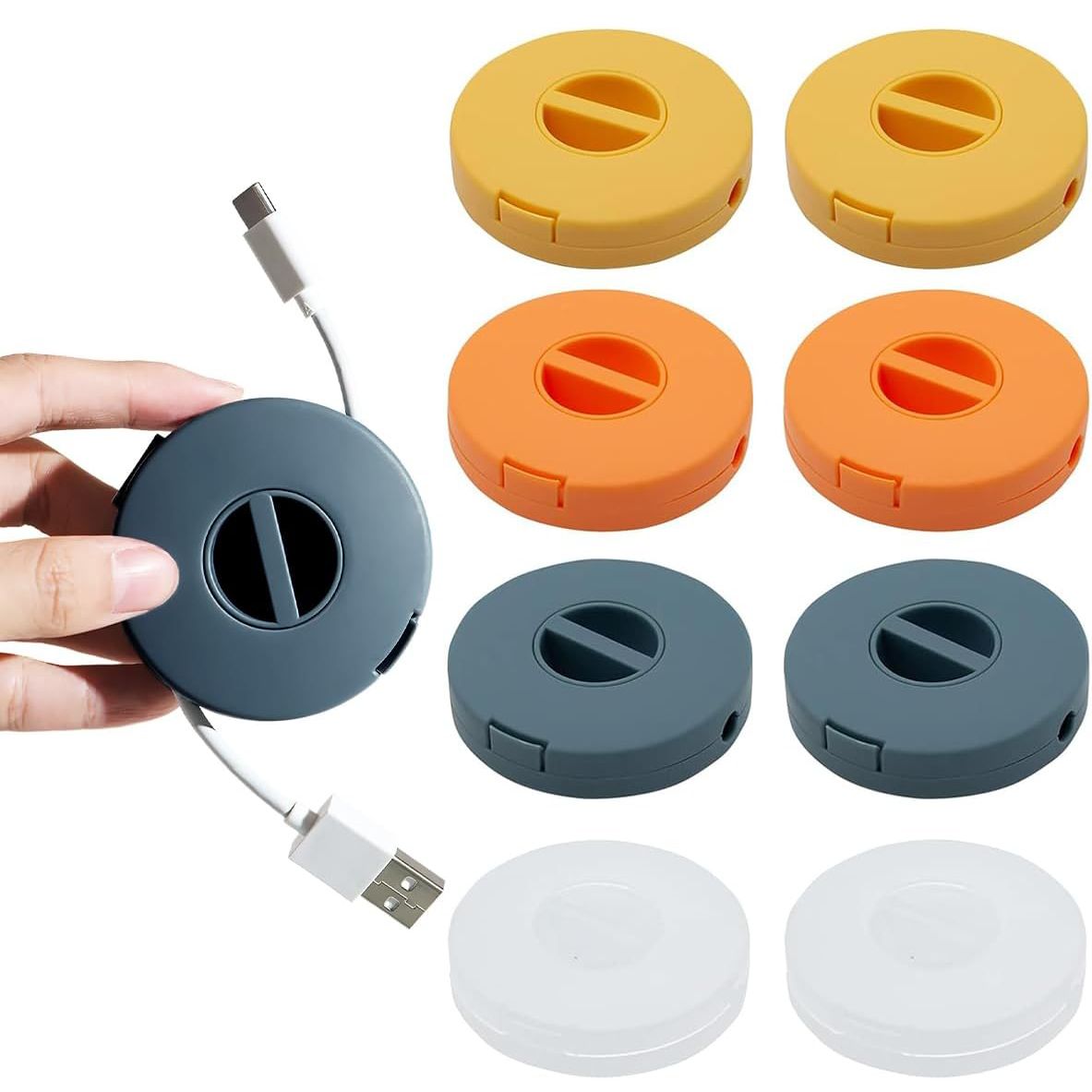 【Final Clearance】Retractable Charging Cord Organizer, Portable Cable Winder, Flexible Cable Management for Travel Home Office Classroom, Round Cable Holder for Wrapping Earbuds USB Phone Earphone