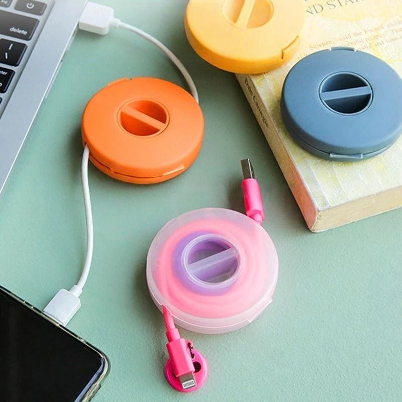 【Final Clearance】Retractable Charging Cord Organizer, Portable Cable Winder, Flexible Cable Management for Travel Home Office Classroom, Round Cable Holder for Wrapping Earbuds USB Phone Earphone