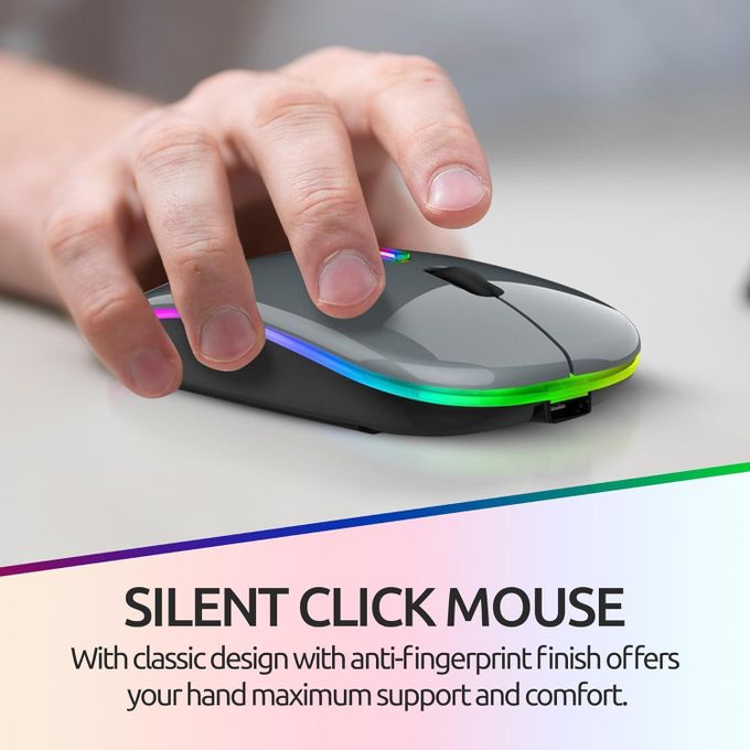 LED Wireless Slim Silent Dual-Mode 2.4G+BT Rechargeable Multi-Color Mouse with USB Receiver