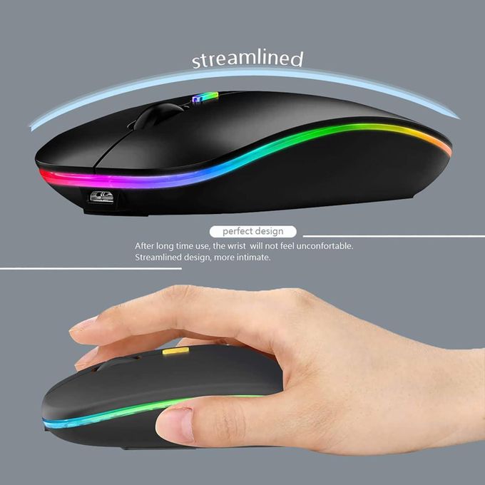 LED Wireless Slim Silent Dual-Mode 2.4G+BT Rechargeable Multi-Color Mouse with USB Receiver