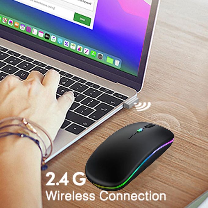 LED Wireless Slim Silent Dual-Mode 2.4G+BT Rechargeable Multi-Color Mouse with USB Receiver