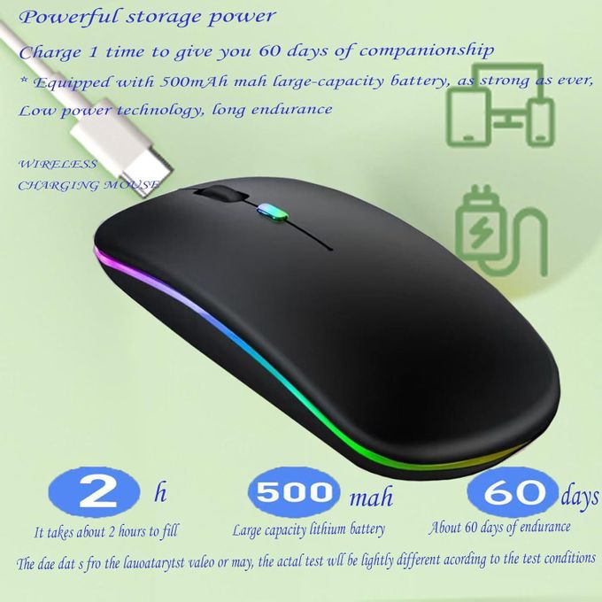 LED Wireless Slim Silent Dual-Mode 2.4G+BT Rechargeable Multi-Color Mouse with USB Receiver