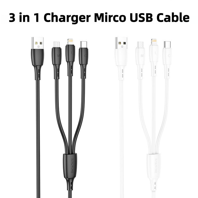 【Final Clearance】3-in-1 charging cable – 1.0 m – USB-A to Type C, Micro B, Lightning – 12 W – for smartphones, tablets, power banks