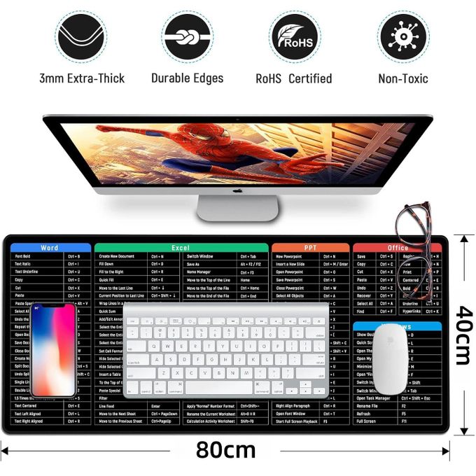 【Final Clearance】Large Gaming Mouse Pad Desk Mat Office Software Excel Shortcuts Mousepad with Personalized Design Extended Size 80 X 30cm
