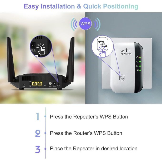 WiFi Booster, WiFi Extender, WiFi Repeater, Covers Up to 3650 Sq.ft and 45 Devices, Internet Booster - with Ethernet Port, Quick Setup, Home Wireless Signal Booster