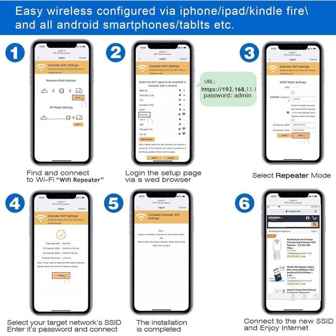 WiFi Booster, WiFi Extender, WiFi Repeater, Covers Up to 3650 Sq.ft and 45 Devices, Internet Booster - with Ethernet Port, Quick Setup, Home Wireless Signal Booster