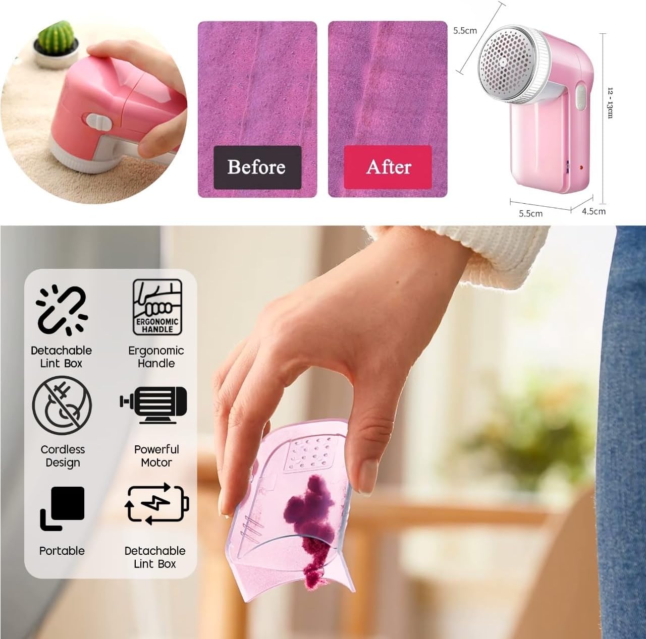 Bobble Remover Rechargeable Handheld Electric Lint Remover, Multifunctional Bobble Remover for Clothes, Fabric Shaver, Portable De Bobbler, Defuzzer and Fluff Remover, Large