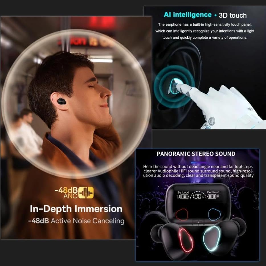 【Final Clearance】Wireless Earbuds, Wireless Headphones, HiFi Stereo Deep Bass, Bluetooth 5.3 Touch Control Noise Reduction Headphones , Mini Ear Buds Mic In-Ear Headset IP7 Waterproof LED Display
