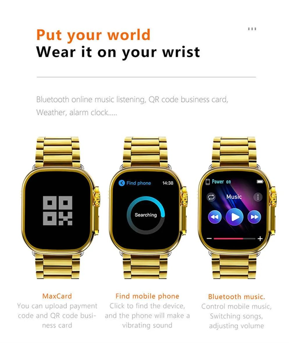 Ultra HK9 Smart Watch Golden Smartwatch Bluetooth Waterproof Sports Smartwatch with Real Screw Buckle Metal Dual Band Business Luxury Watches