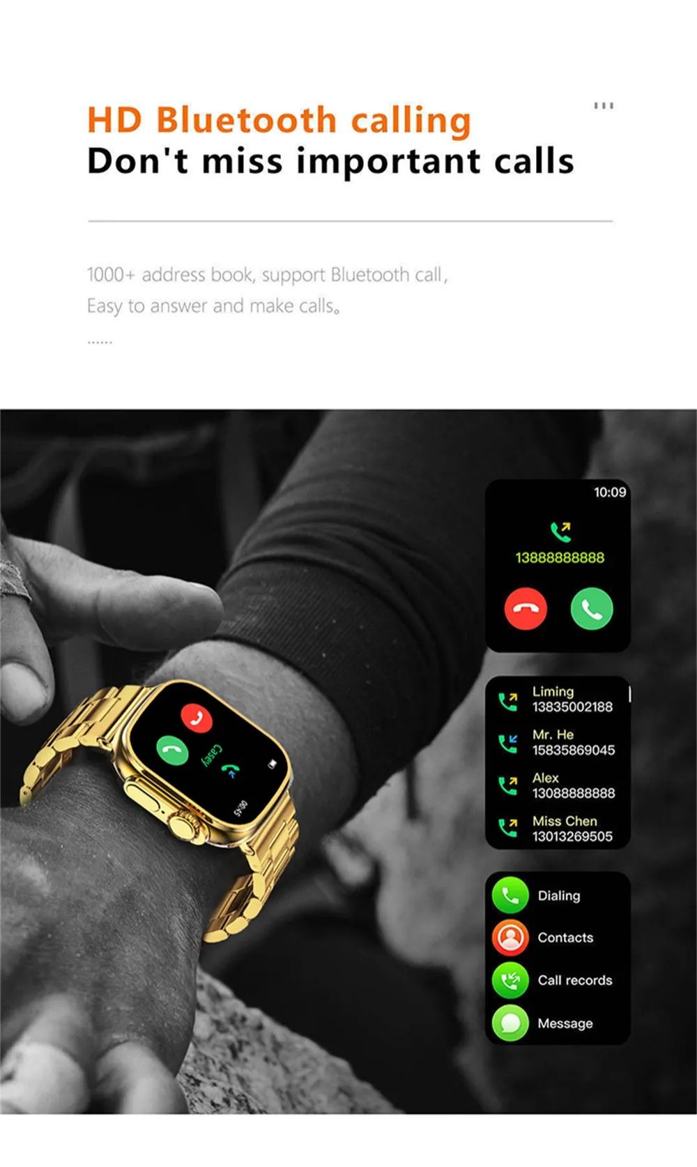 Ultra HK9 Smart Watch Golden Smartwatch Bluetooth Waterproof Sports Smartwatch with Real Screw Buckle Metal Dual Band Business Luxury Watches