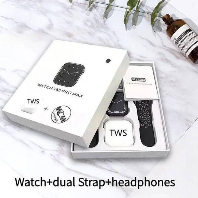 T55Promax Smart Watch with Pro 4 Earbuds + 2 Straps Set 2025 Hot-sale New Design