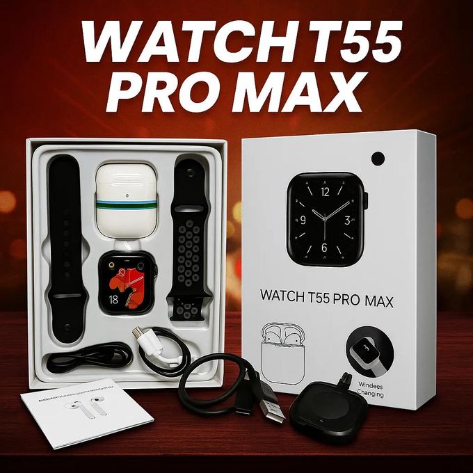 T55Promax Smart Watch with Pro 4 Earbuds + 2 Straps Set 2025 Hot-sale New Design